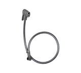 Bontrager TLR Flash Can pump head with hose for tubeless tire inflation, shown with mounting and spare parts.