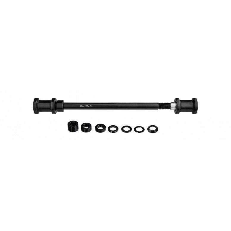 Topeak Journey TX Axle Kit M12 x 1.75mm black for through axle bikes and trailers, showing the black metal axle component.