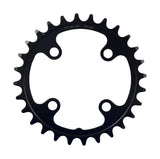 FSA Steel Modular MTB chainring 2x11 speed black with 68x28T 4-hole design, showing close-up of chainring teeth and mounting holes.