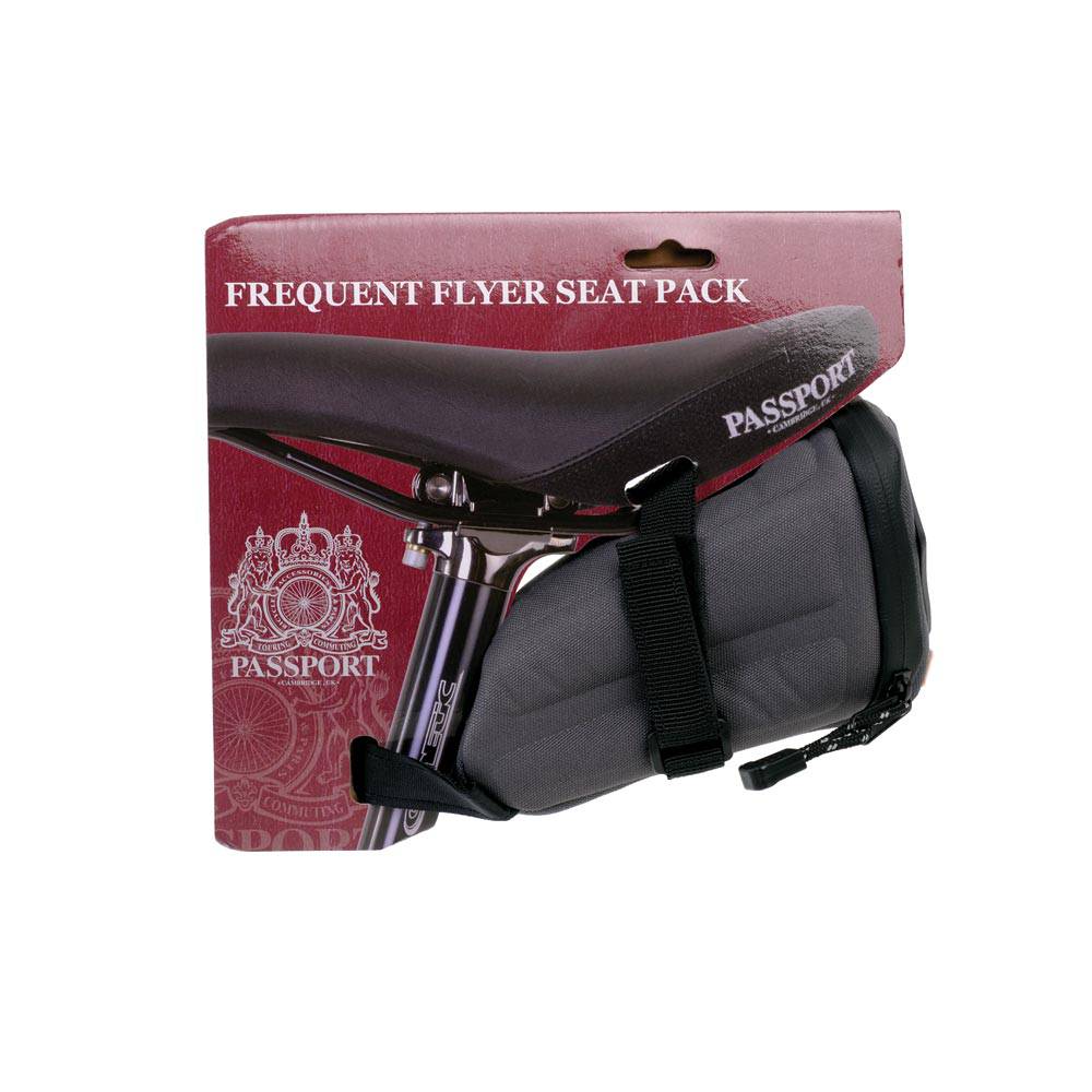 Passport Frequent Flyer seatpack, compact cycling saddle bag with reflective details for bike accessories and storage.