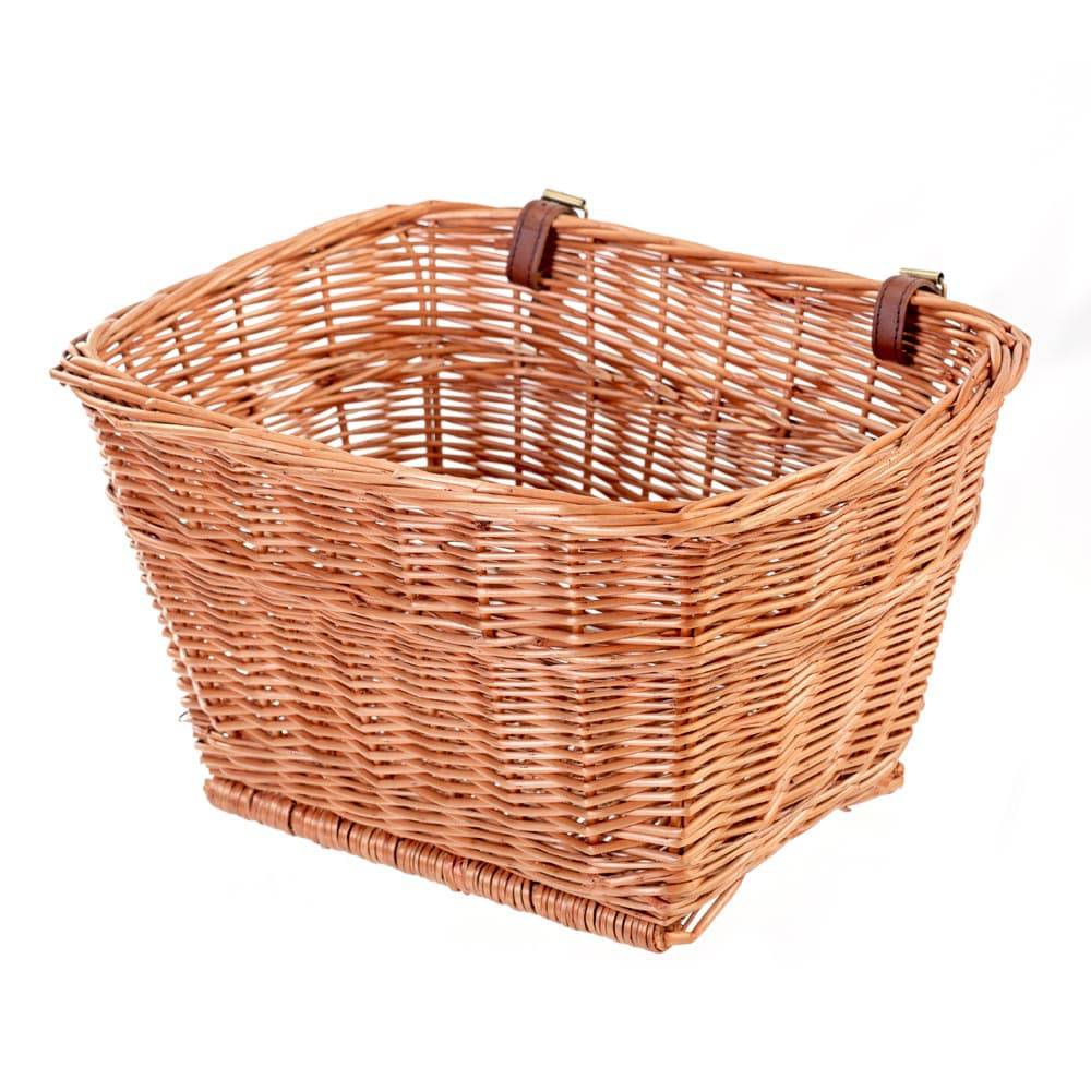 Handwoven Passport front mount bike basket with wicker design for passport panniers and accessories.