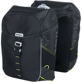 Basil Miles 34L black waterproof bicycle double pannier bag with reflective trim, designed for bike accessories and commuting.
