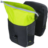 Basil Miles 34L black waterproof bicycle double pannier bag with reflective trim, designed for bike accessories and commuting.