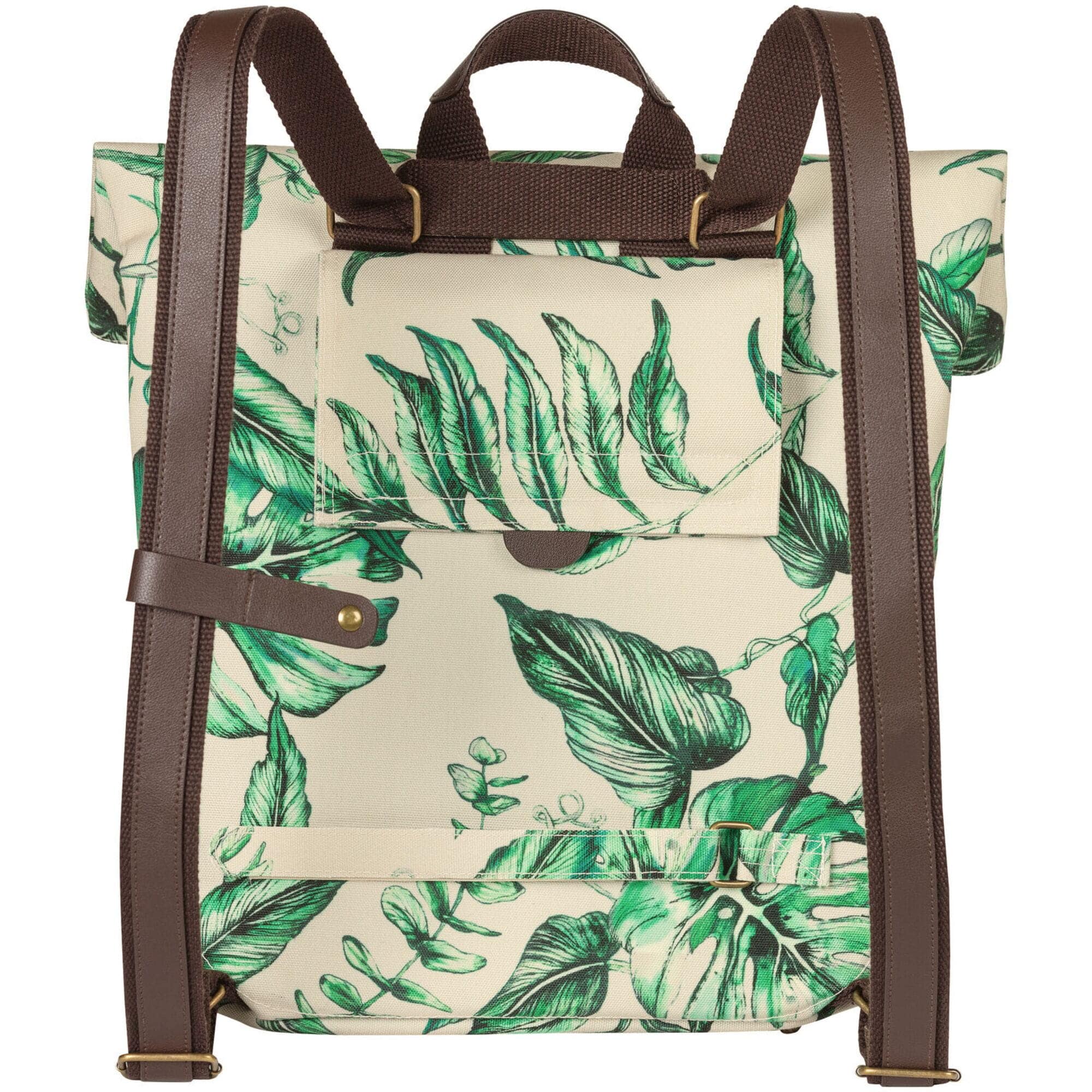 Basil Ever-Green bicycle daypack, eco-friendly water-repellent backpack with hook-on system, shown in green color.