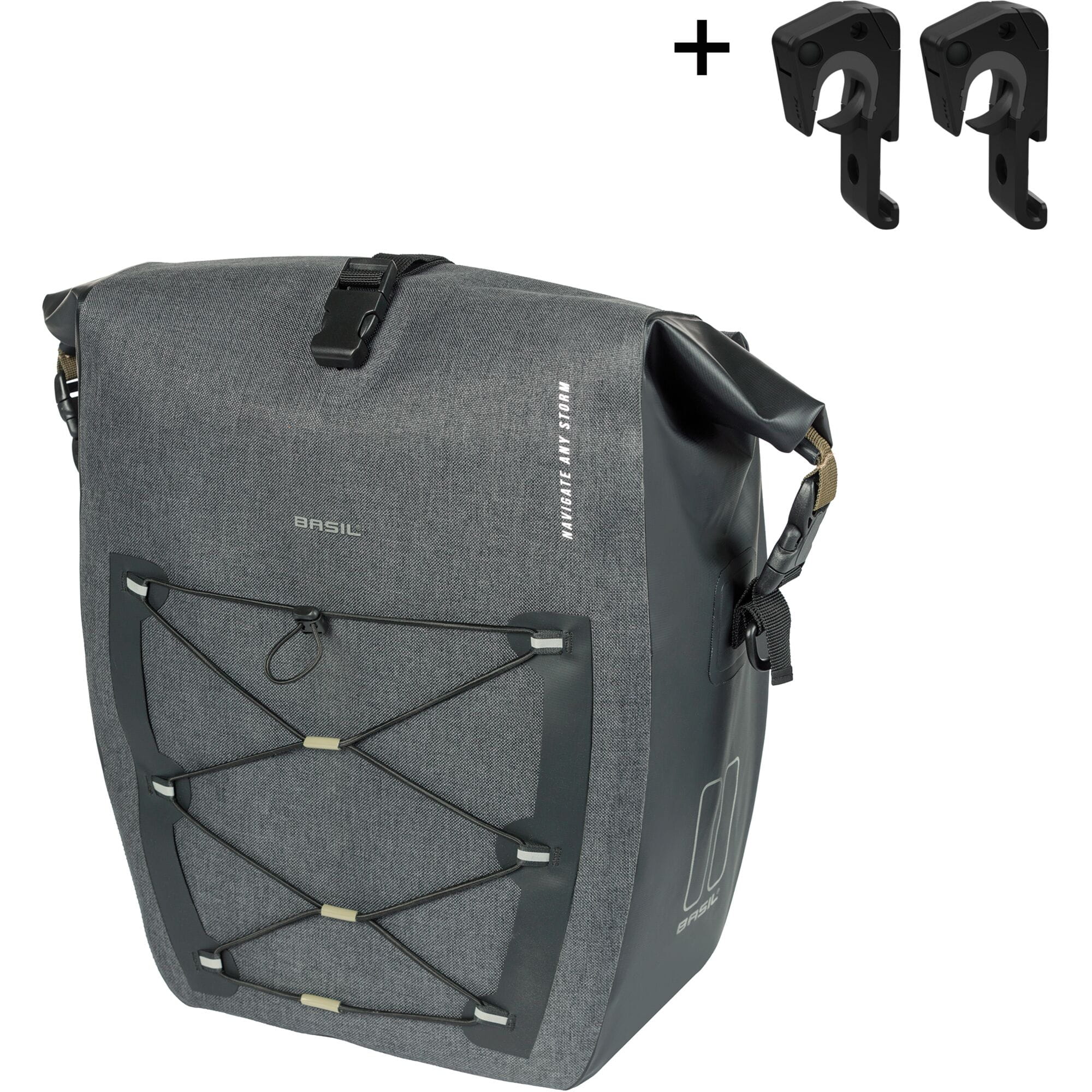 Basil Navigator Storm Large, single pannier bag,MIK Hooks, 25-31L, black