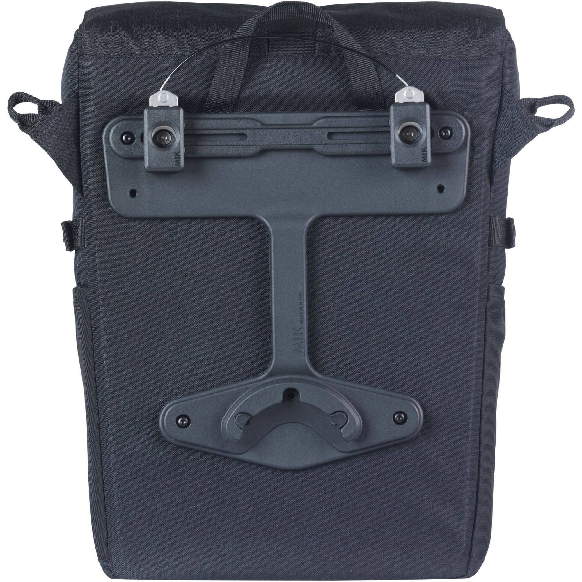 Black Basil Move Commuter Bicycle Bag with 15L capacity, laptop compartment, rain cover, and MIK studs for bike accessories.