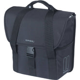 Black Basil GO single 16L bike bag with reflective details and side pockets, designed for cycling accessories.