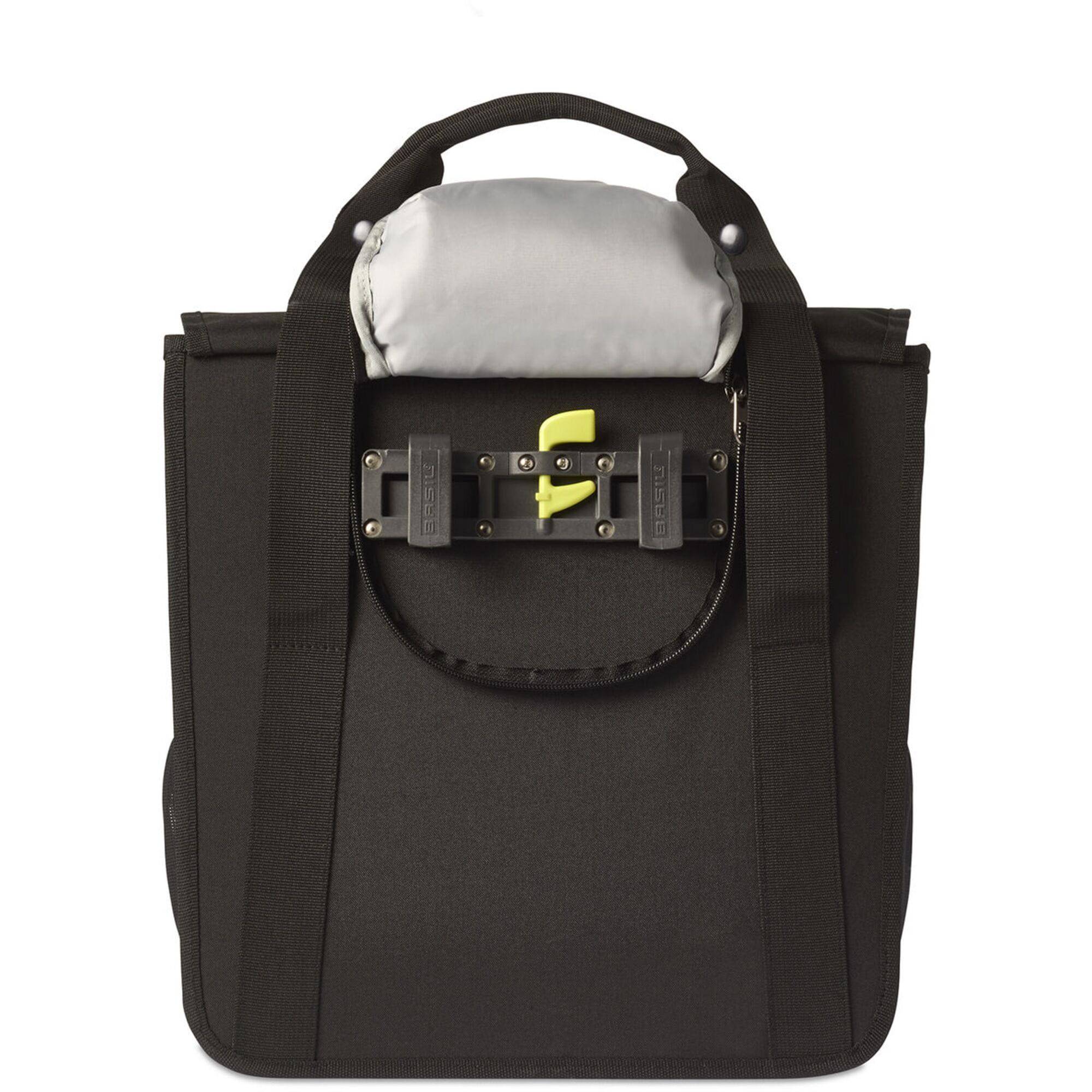 Basil GO single black bike bag with reflective details and side pockets, designed for cycling accessories storage.