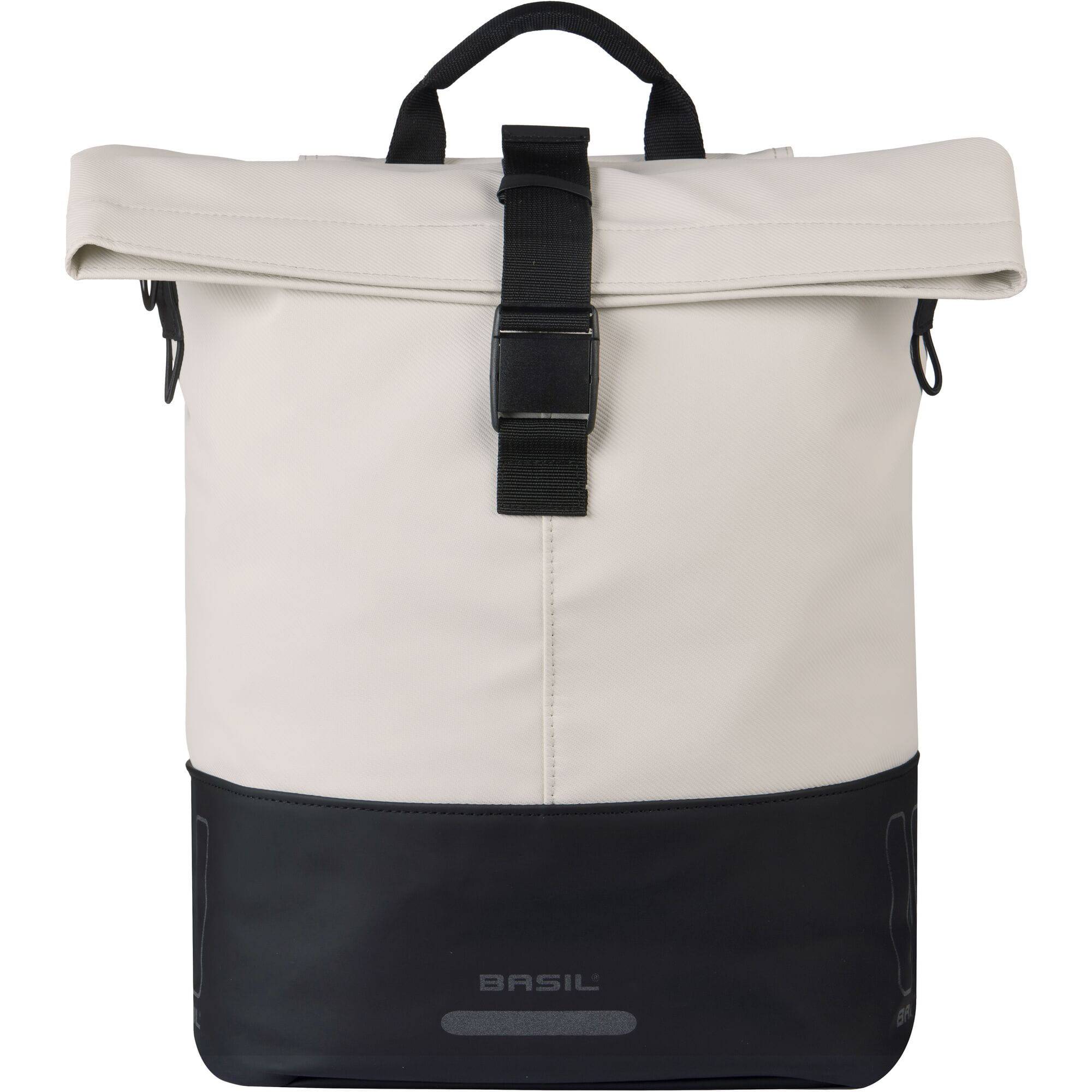 Basil Cove Shopper Bike Bag with MIK Hooks, waterproof urban commuter accessory, shown mounted on a bicycle.