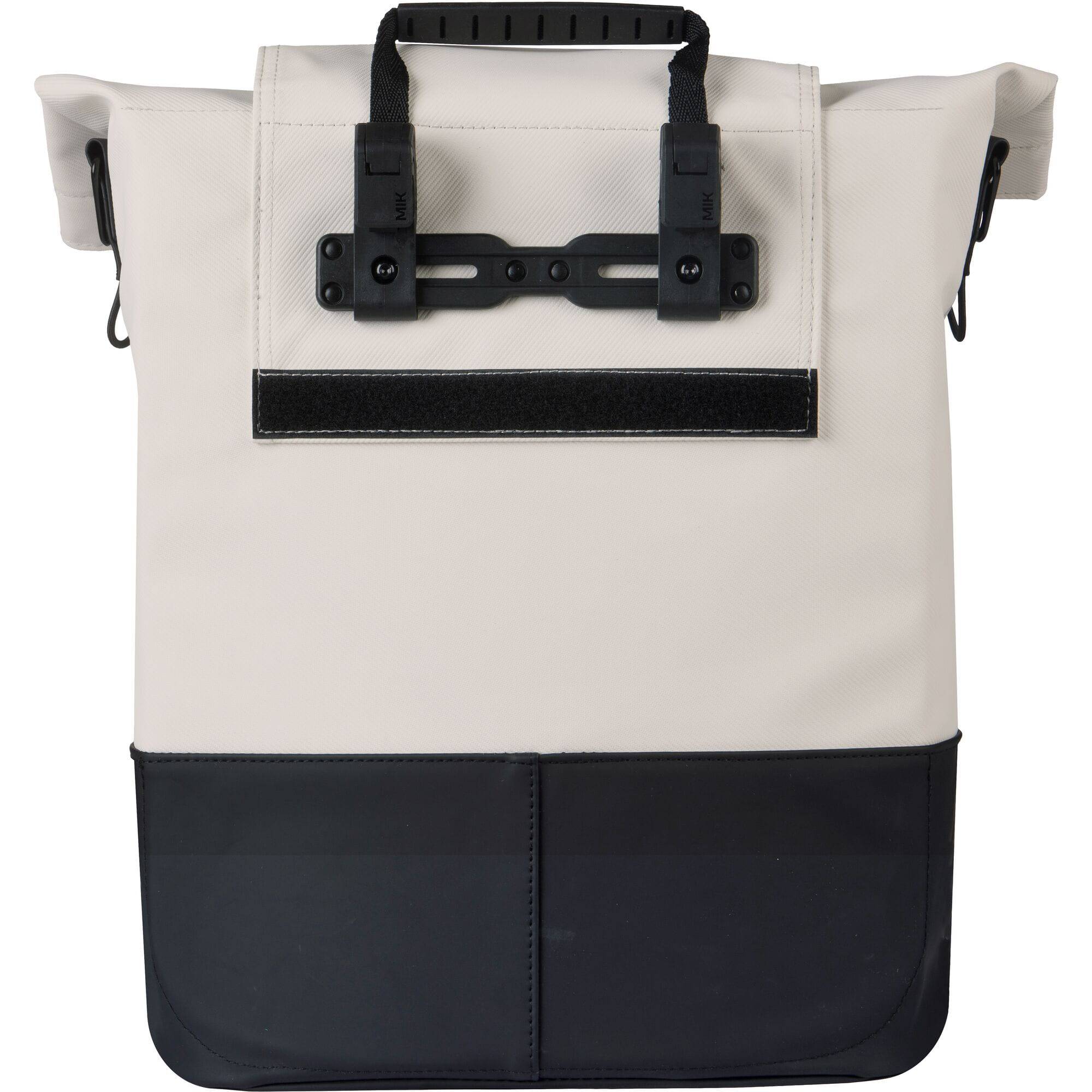 Basil Basil Cove Shopper bike bag with MIK hooks, waterproof urban commuter accessory, shown attached to bike with spacious design.