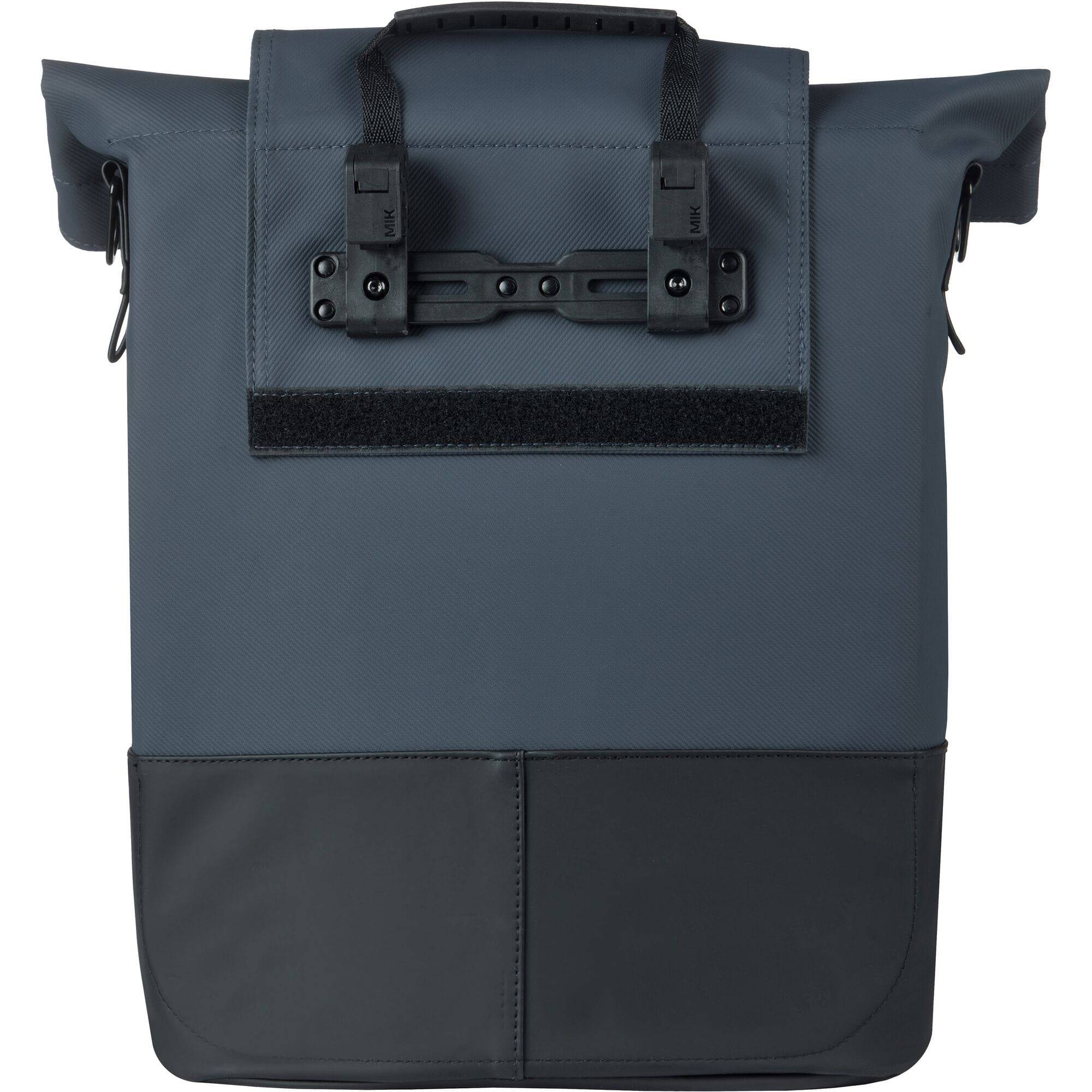 Basil Basil Cove Shopper Bike Bag with MIK hooks, waterproof urban commuter accessories, showing the bag attached to a bike.