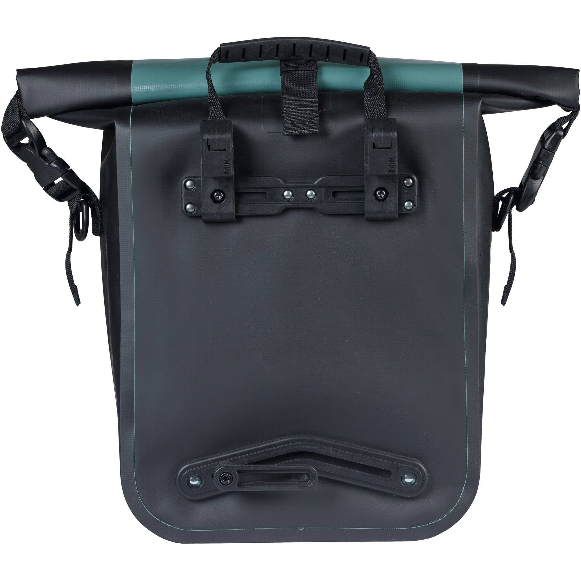 Basil Rivo M Waterproof Tarpaulin Bike Bag with MIK hooks and shoulder strap, designed for cycling accessories.