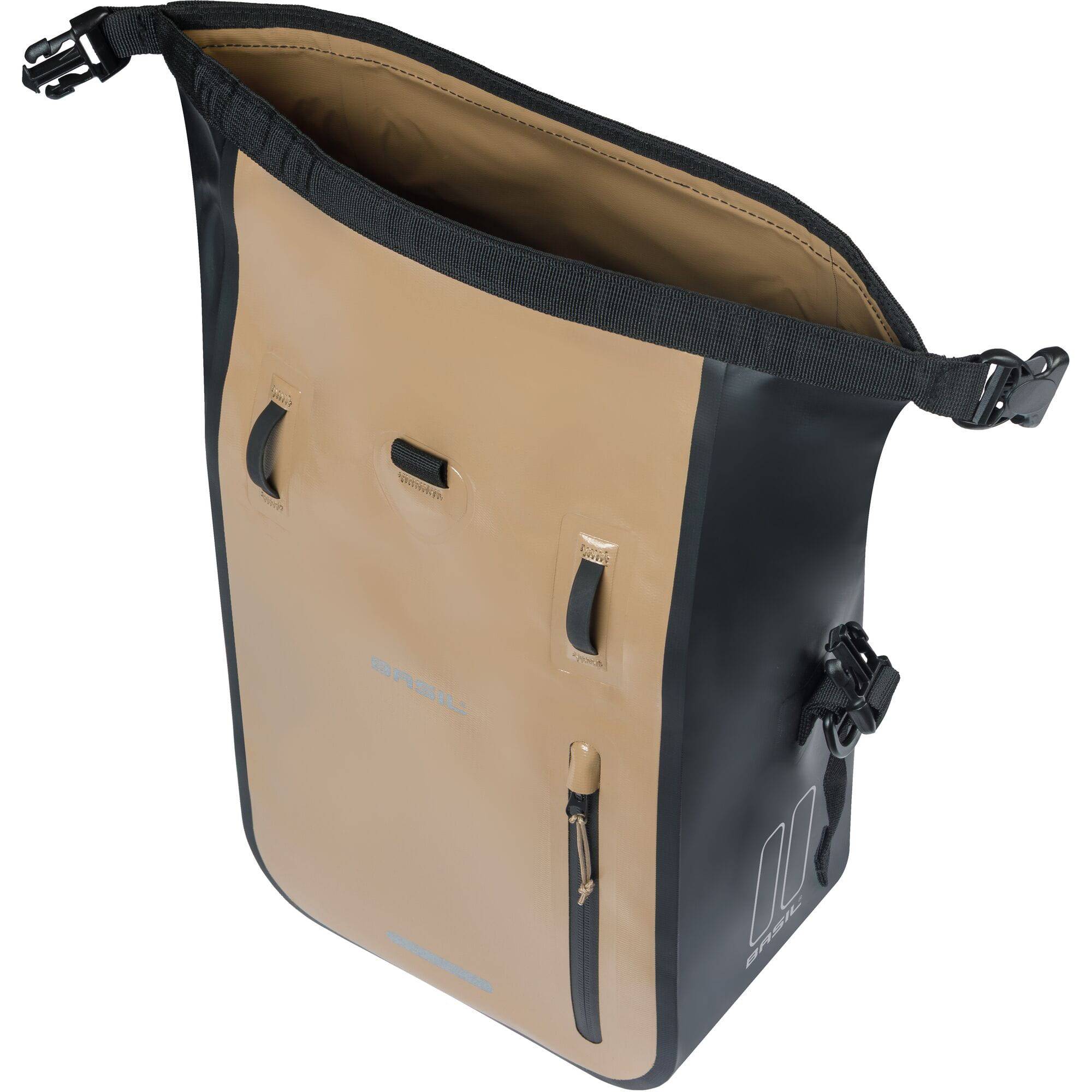 Basil Rivo M Waterproof bike bag with MIK hooks and shoulder strap, designed for durable cycling accessory storage