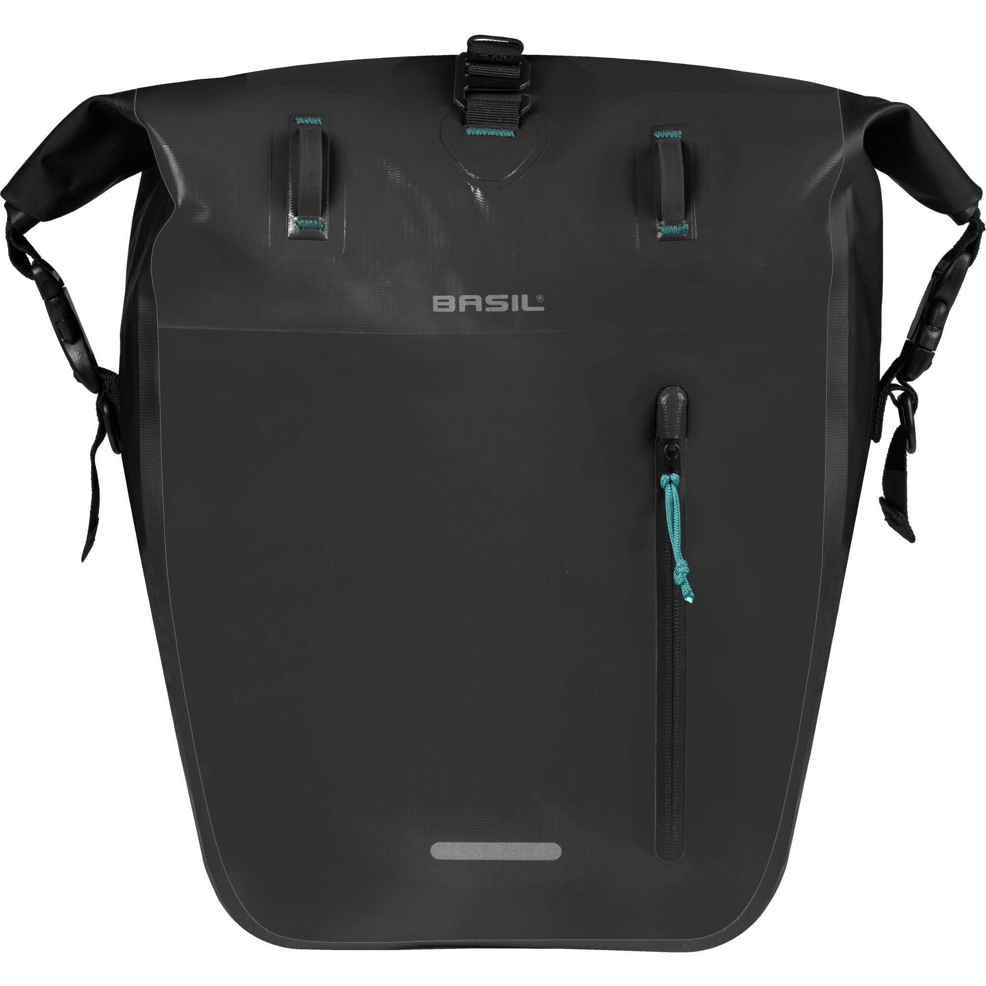 Basil Rivo L tarpaulin rear bike bag with MIK hooks and removable strap, waterproof cycling accessories for bike storage.