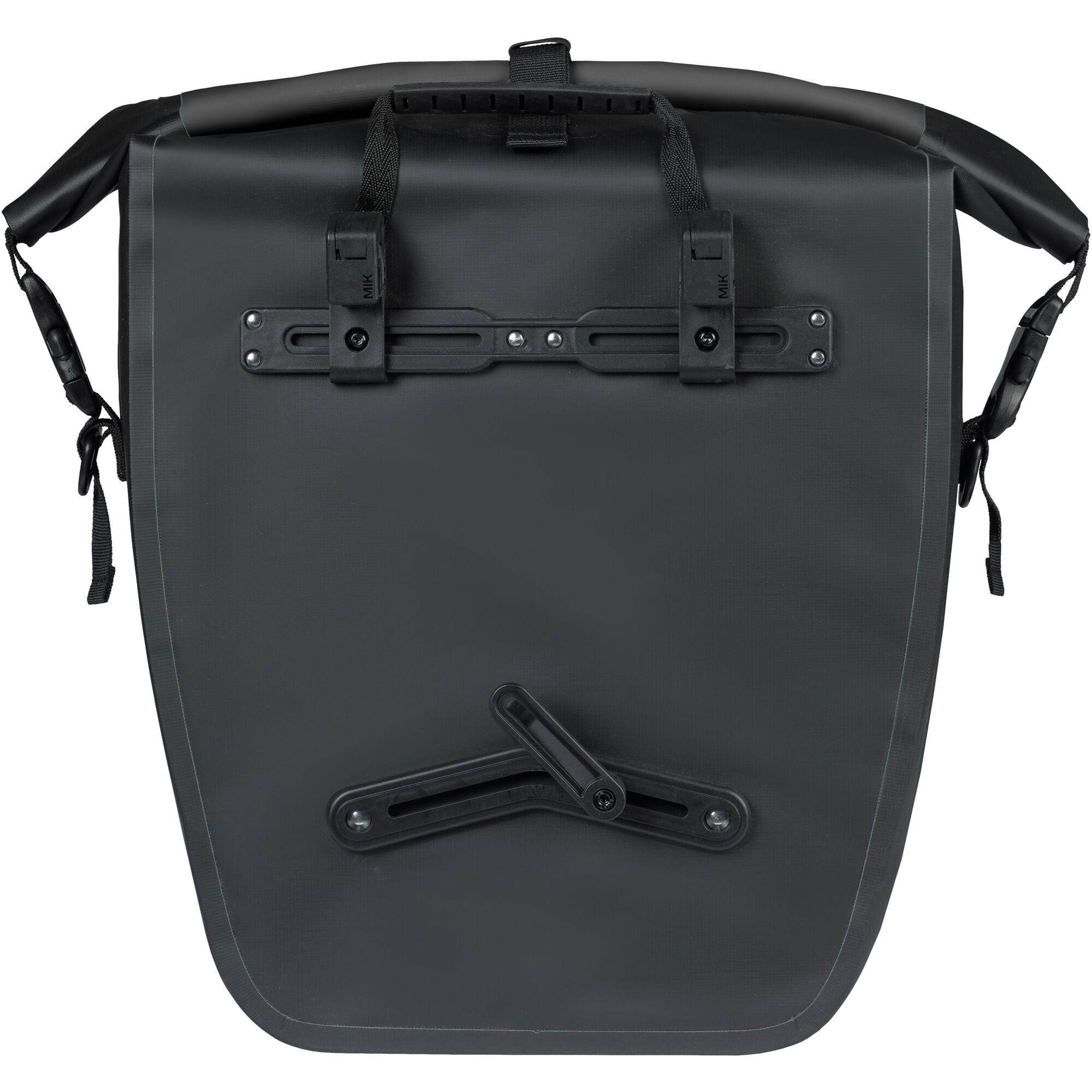 Basil Rivo L tarpaulin rear bike bag with MIK hooks and removable strap, designed for cycling accessories and bike storage.