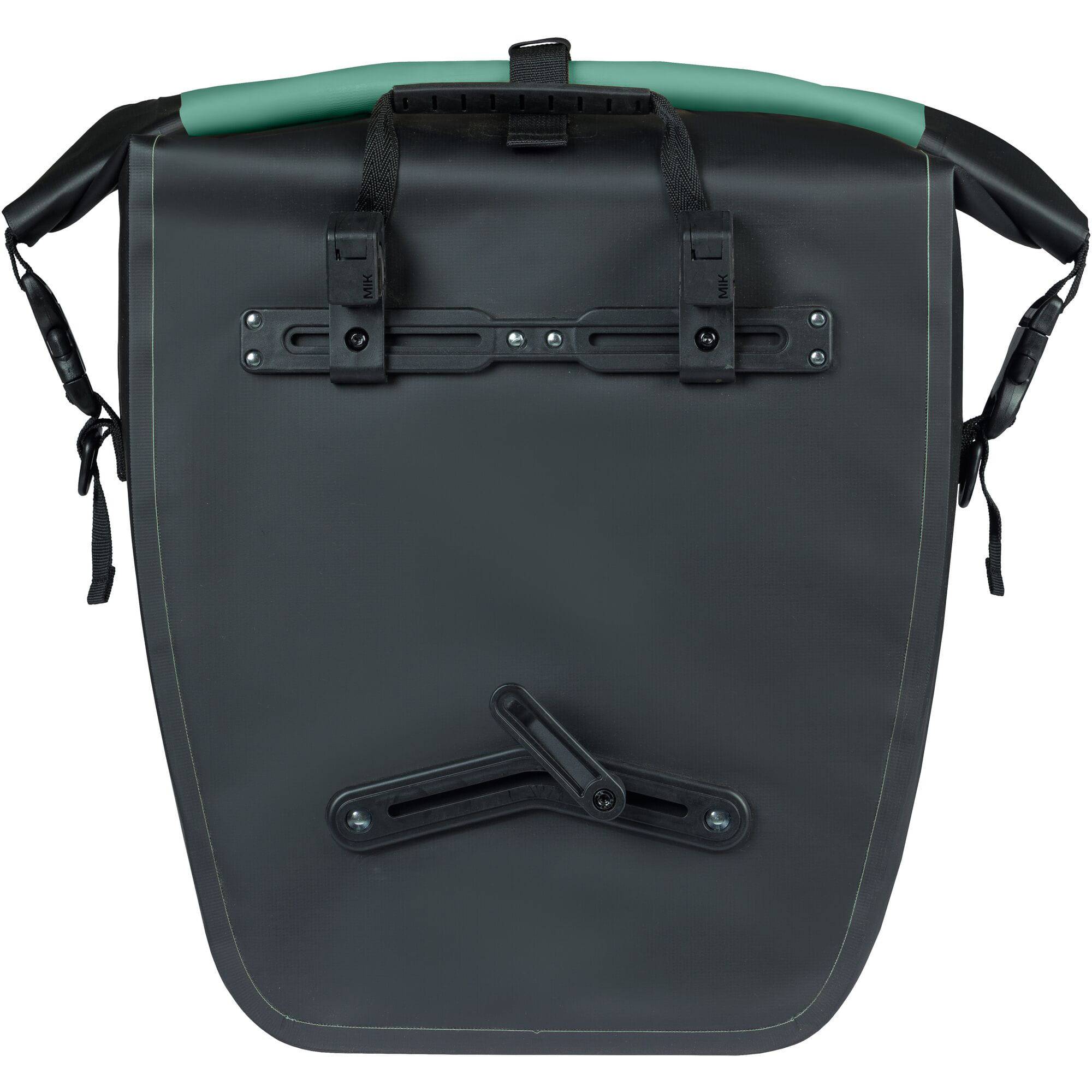 Basil Rivo L tarpaulin rear bike bag with MIK hooks and removable strap, designed for bicycle accessories and storage.
