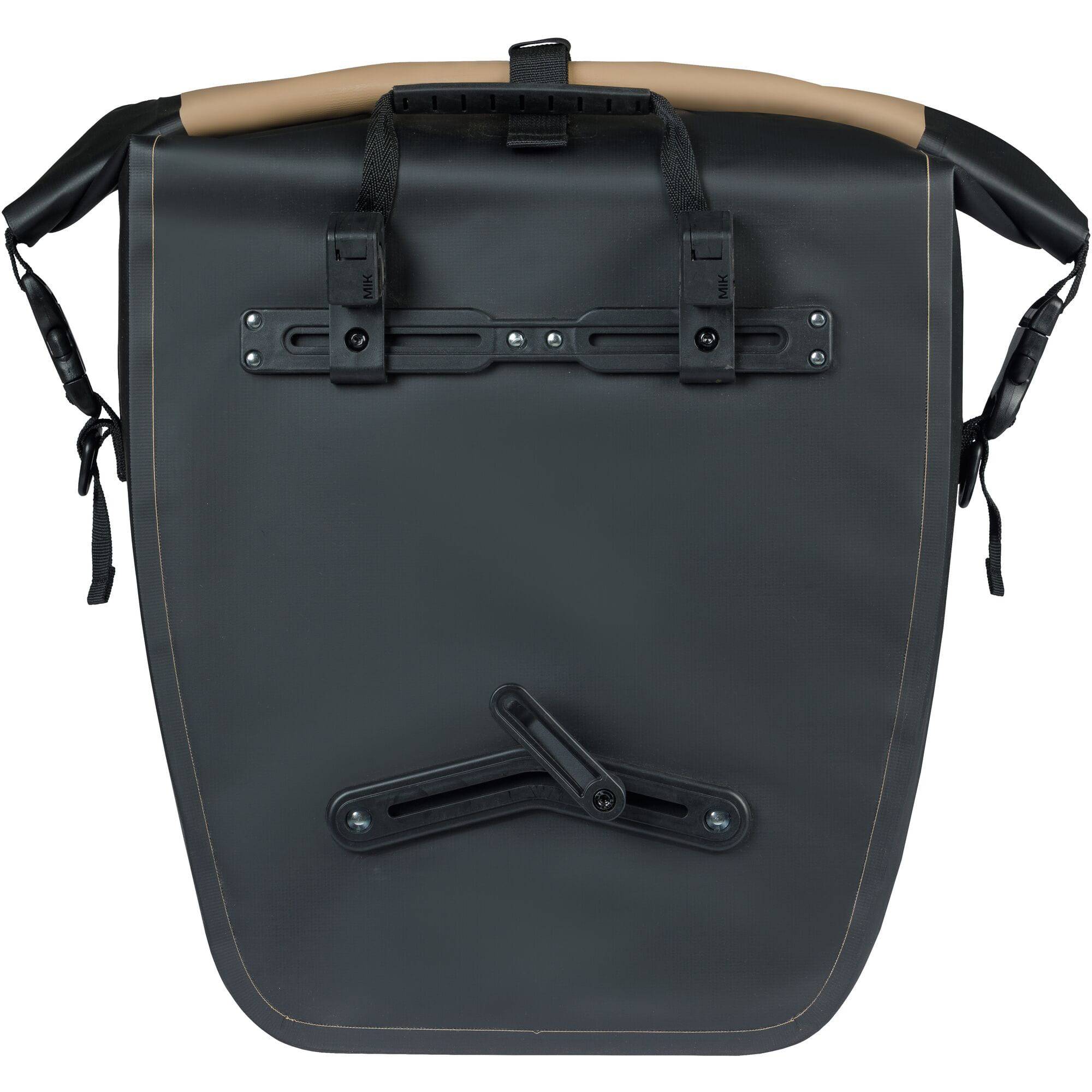 Basil Rivo L tarpaulin rear bike bag with MIK hooks and removable strap, designed for cycling accessories storage.