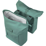 Basil Brooklyn Double Pannier Bag 41L waterproof urban commuter bag in silver-green, showing its durable fabric and sturdy design.