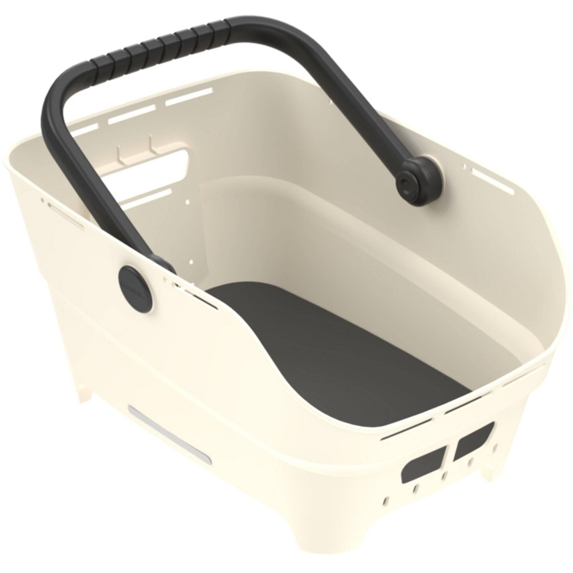Basil Cento Neo rear bicycle basket with multi-system mount for city bikes and e-bikes, shown attached to a bicycle.