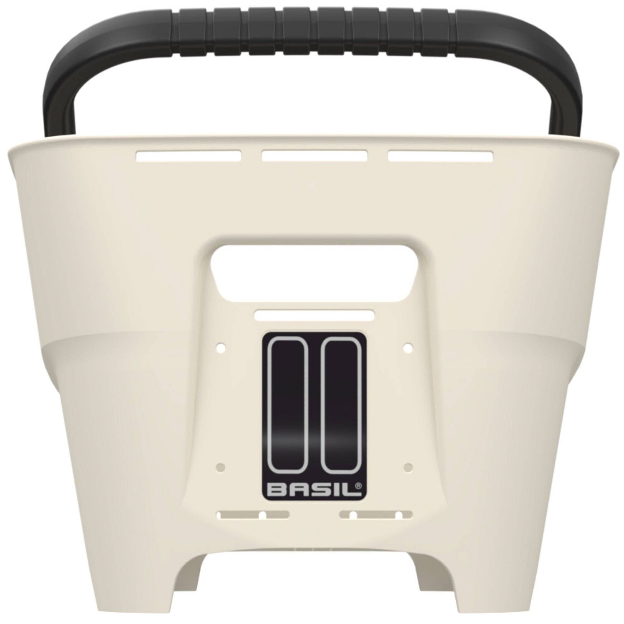 Basil Neo rear bicycle basket with multi-system mount, suitable for city bikes and e-bikes, shown on a bike.