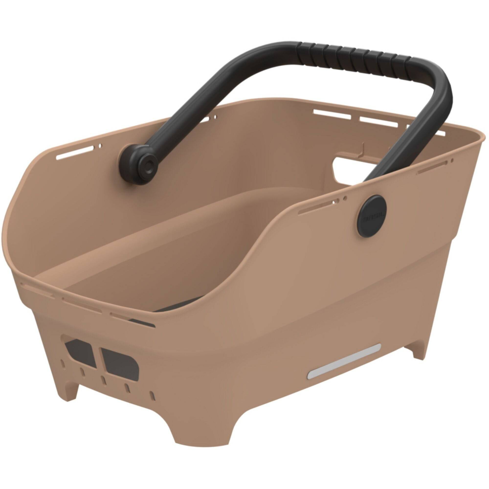 Basil Cento Neo rear bicycle basket with multi-system mount for city bikes and e-bikes, shown attached to a bicycle.