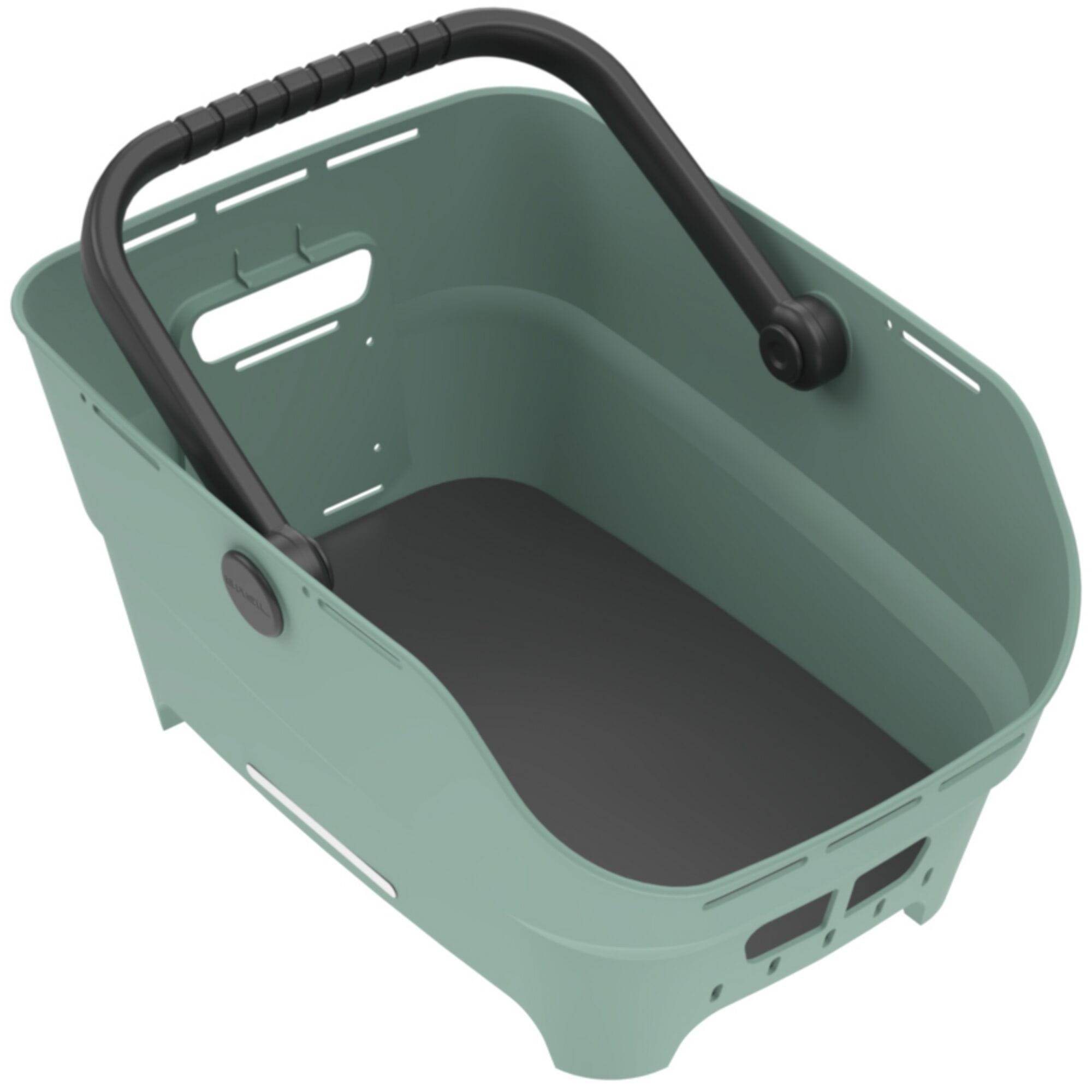 Basil Cento Neo rear bicycle basket with multi-system mount, suitable for city bikes and e-bikes, shown on a bike.