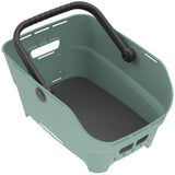 Basil Cento Neo rear bicycle basket with multi-system mount, suitable for city bikes and e-bikes, shown on a bike.