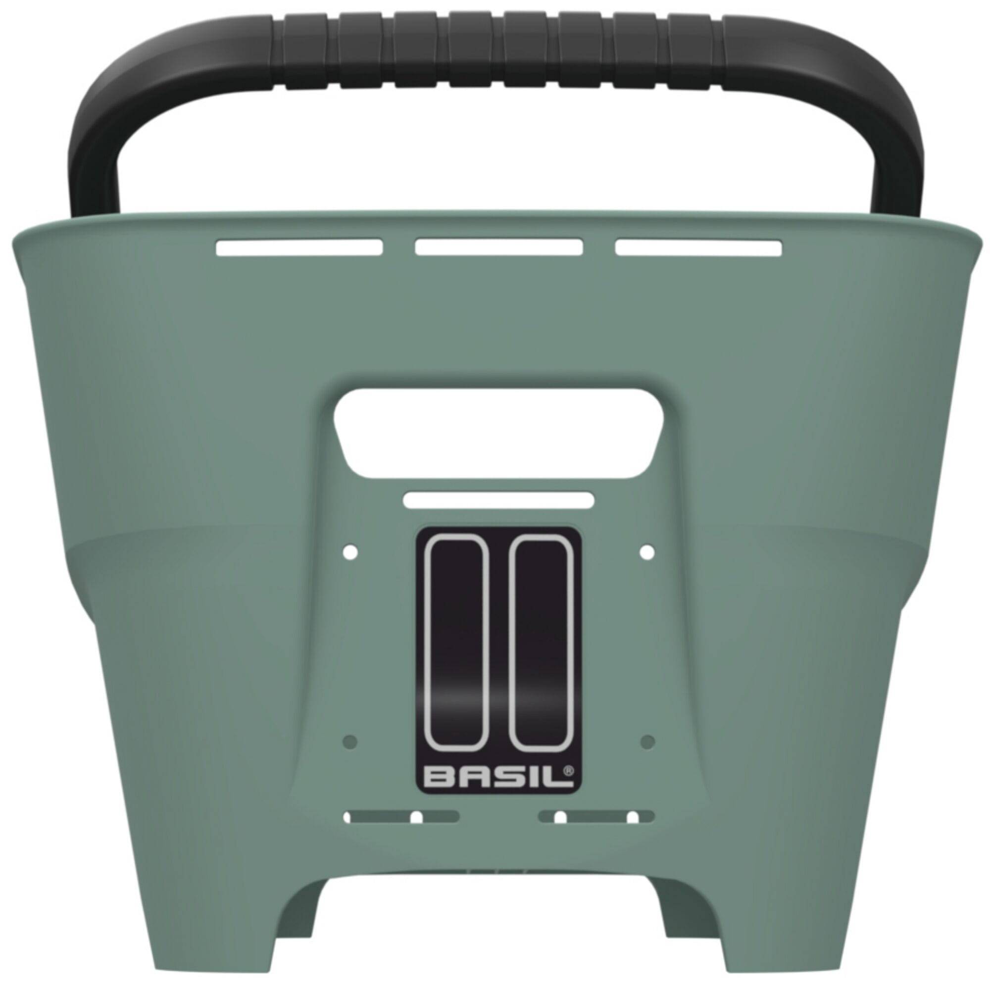 Basil Cento Neo rear bicycle basket attached to a city bike, designed for E-bikes with a multi-system mounting option.