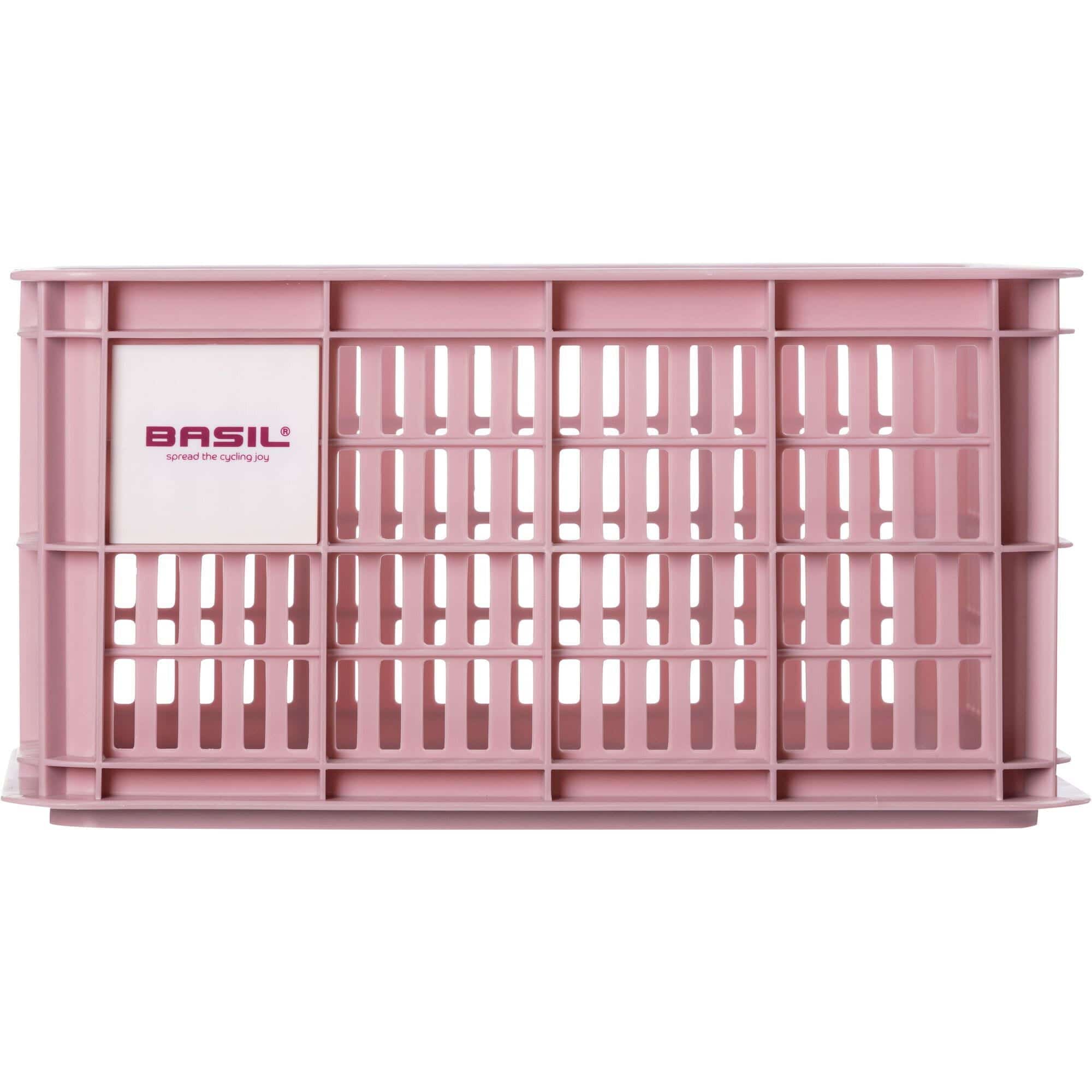 Pink Basil Small Bicycle Crate 17.5L eco-friendly bike basket with versatile mounting for bike accessories and storage.