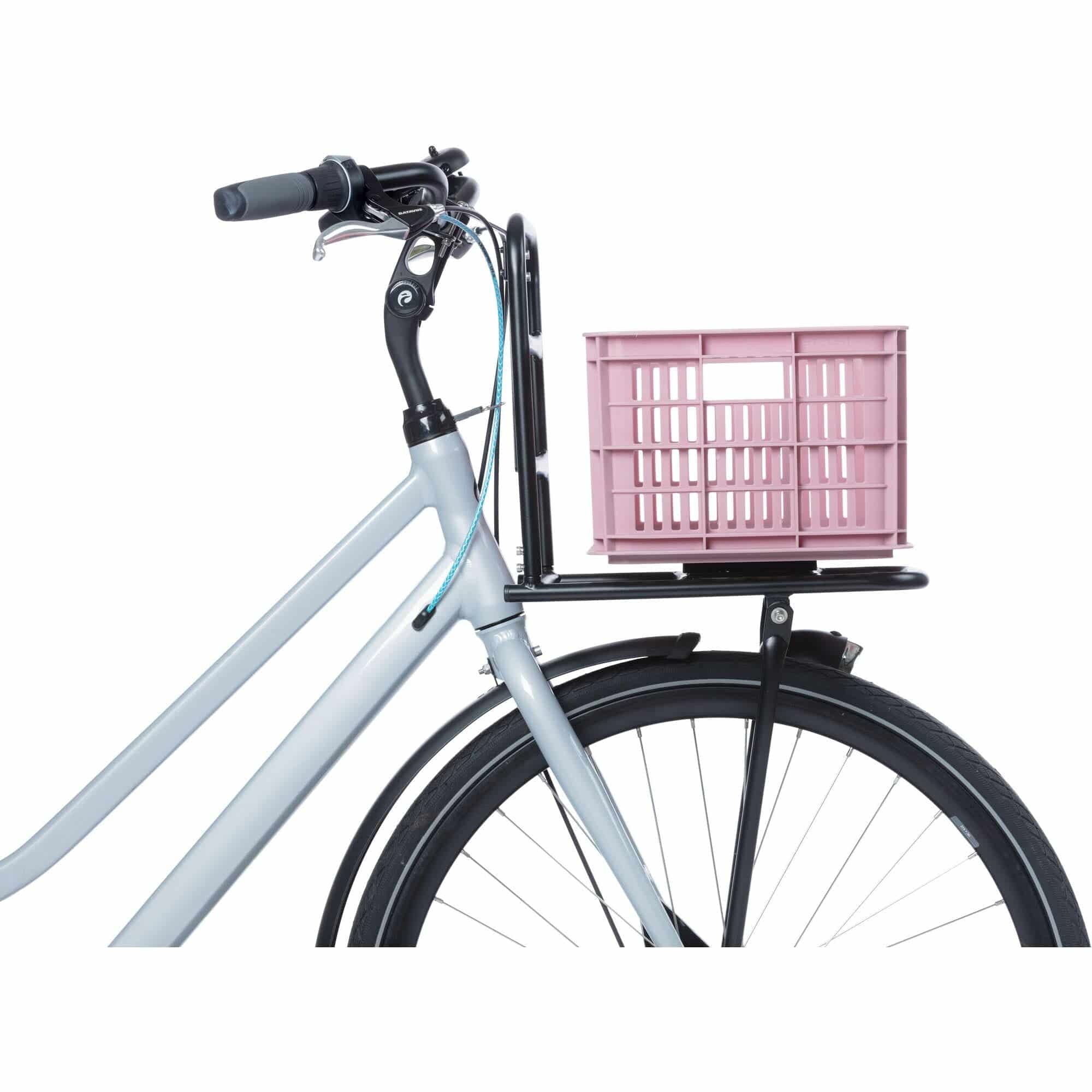 Pink Basil Small Bicycle Crate 17.5L in eco-friendly design, versatile mounting bike basket for accessories and storage.