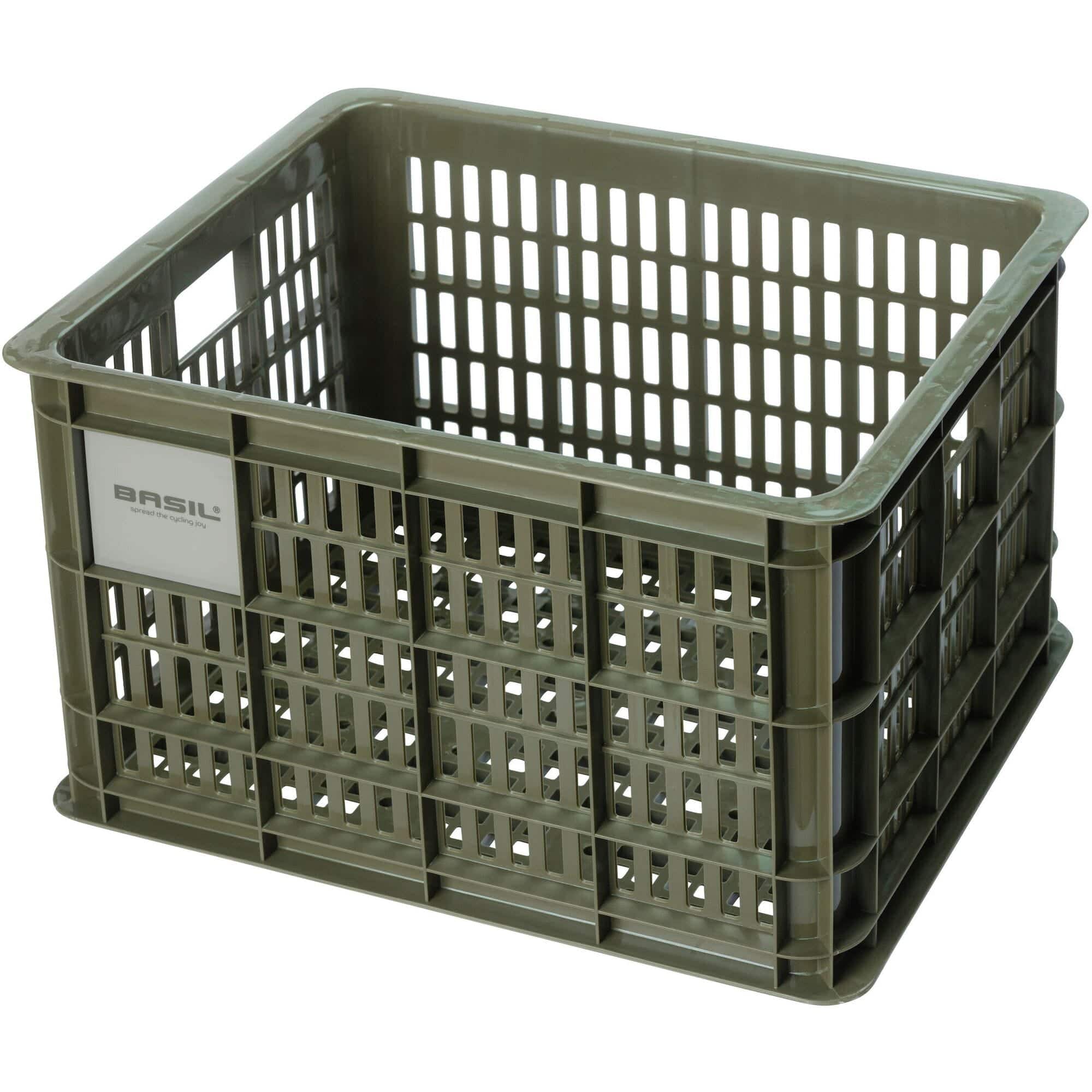 Green Basil Bicycle Crate Medium 29.5L eco-friendly bike storage basket with handles, designed for bicycle accessories.