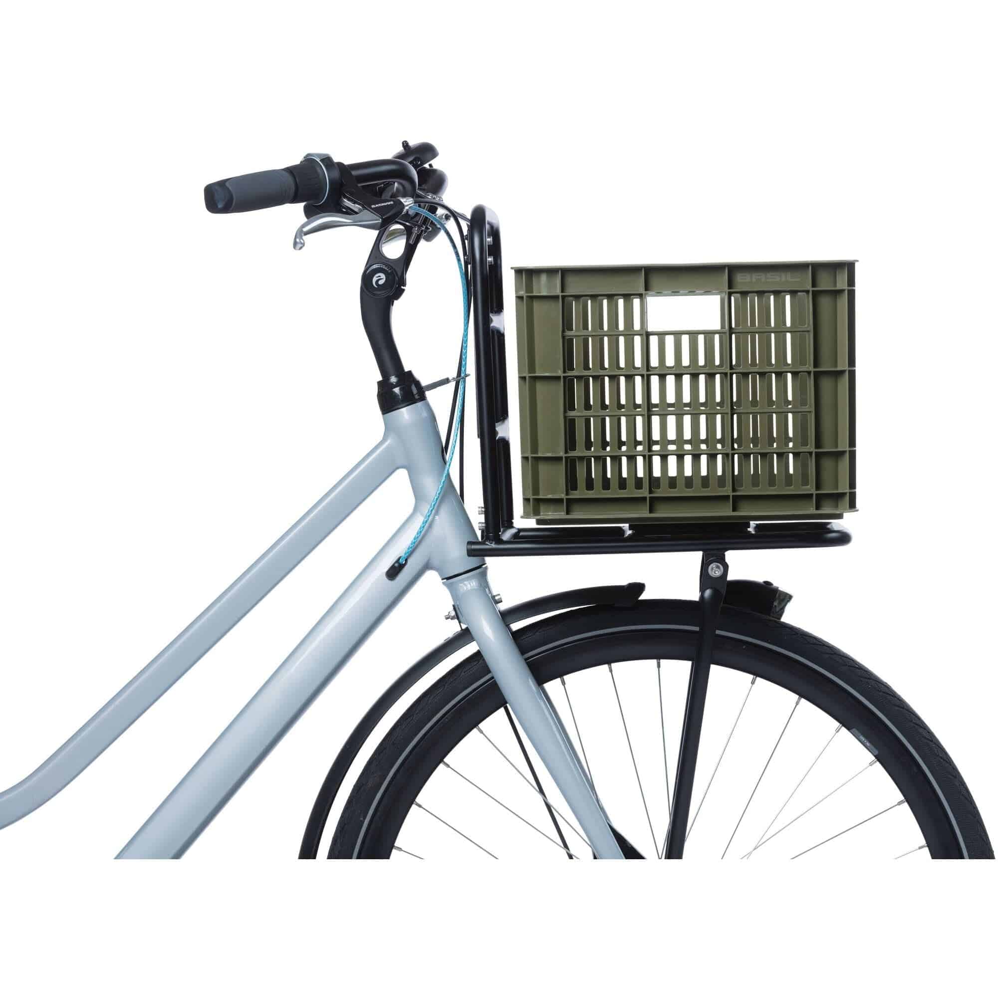 Green Basil Bicycle Crate Medium 29.5L eco-friendly bike storage basket with handles, designed for bicycle accessories.
