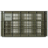 Large green Basil bicycle crate with 40-liter capacity, durable bike cargo basket for carrying items securely on bikes.