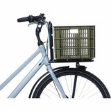 Large green Basil bicycle crate, 40-litre cargo basket with durable construction for bike accessories and storage.