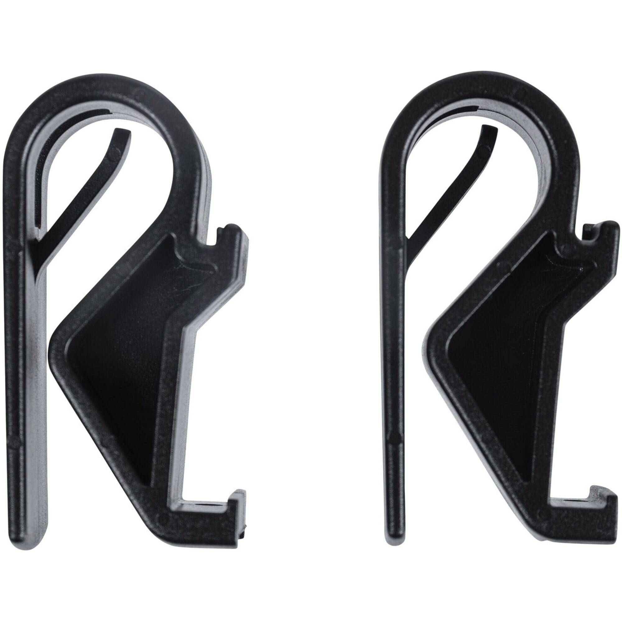 Pair of Basil black hook-on system sports accessories for 10-12mm racks, designed for easy hanging and secure attachment.