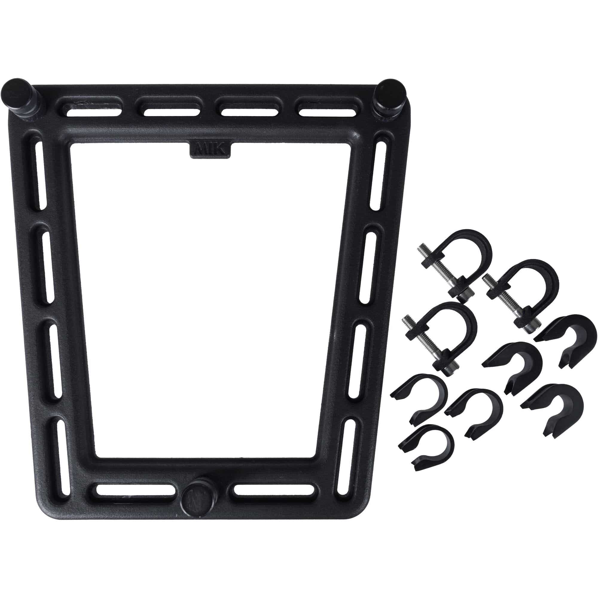 Basil MIK SIDE Studs Frame Adaptor for bike carrier bags, mounted on a bicycle frame for secure attachment.