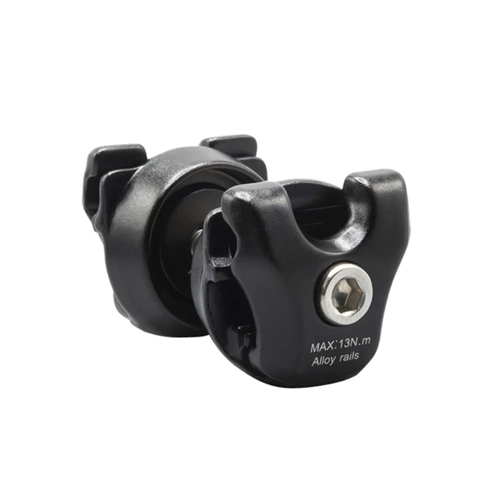 Basso Bikes saddle clamp adaptors for alloy and carbon rail saddles compatible with Basso seatposts, shown on a bicycle component.