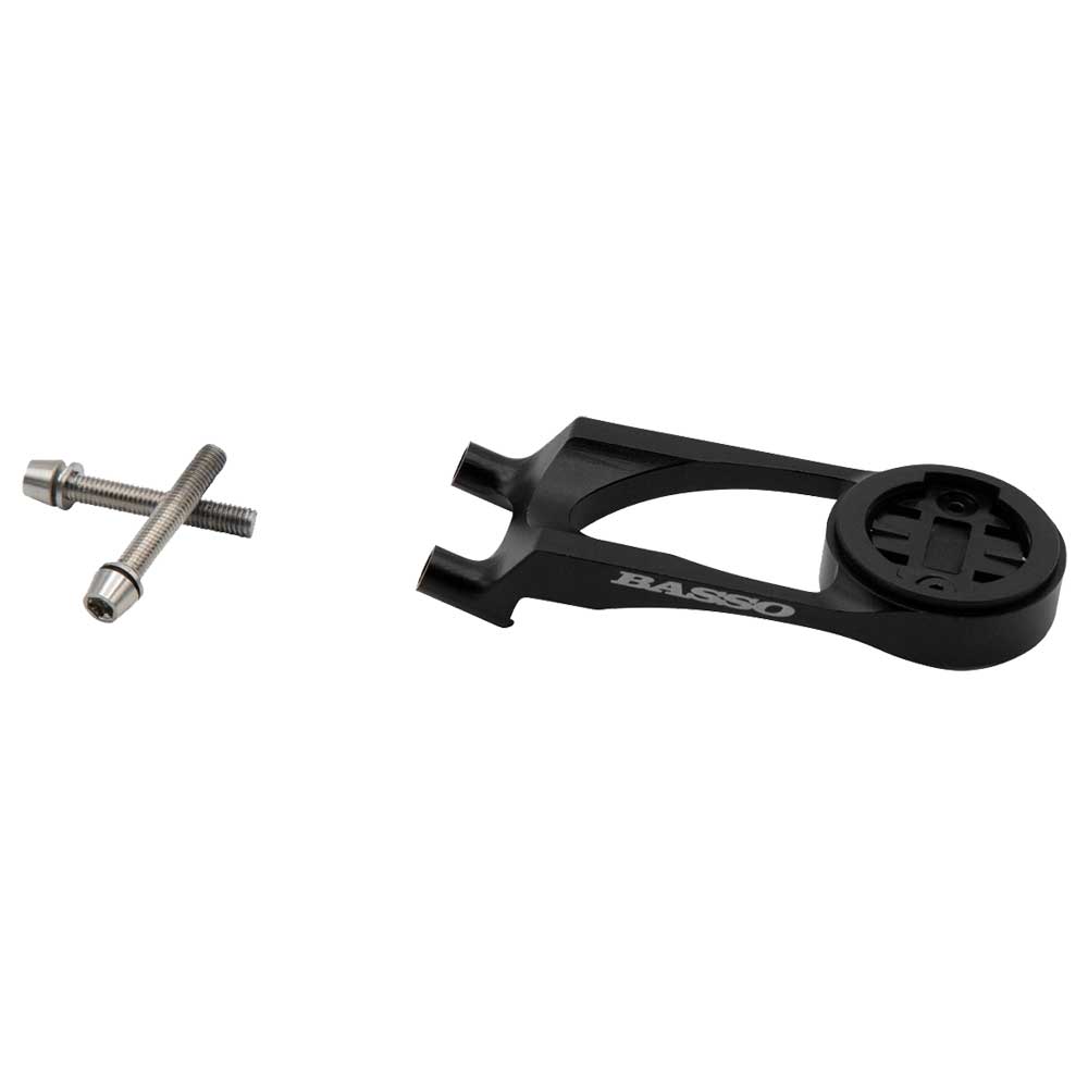 Basso Direct Stem computer mount accessory with Garmin Edge, Wahoo, and GoPro insert options in black, suitable for bike handlebars.