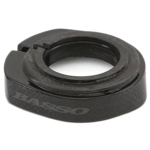Basso bike frame spacers for headset alignment and steering adjustment, shown in black, designed for bicycle component installation.
