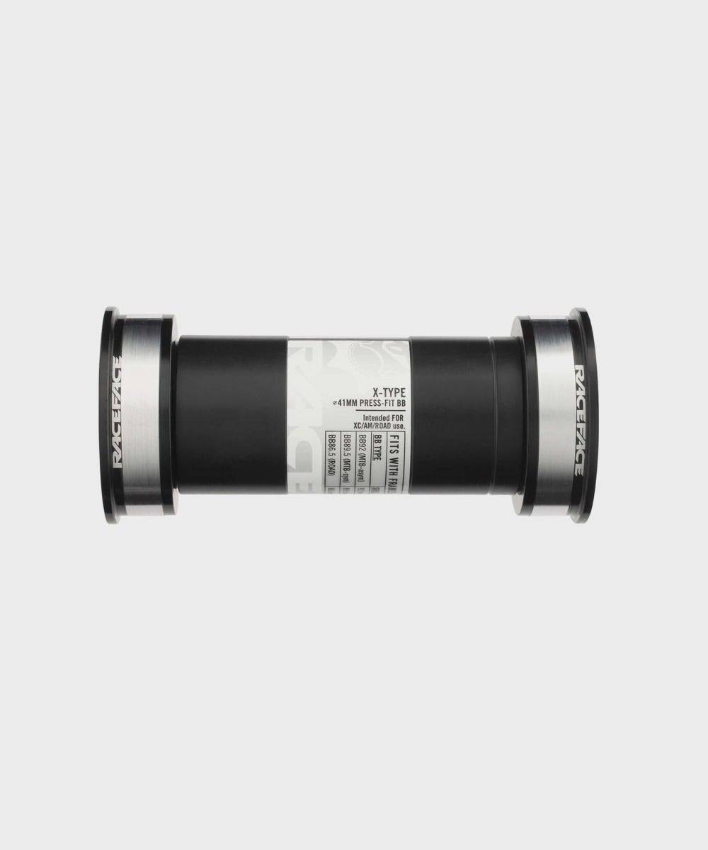 Race Face Cinch BB92 24mm external seal bottom bracket for MTB and road bikes, shown installed in bike frame.