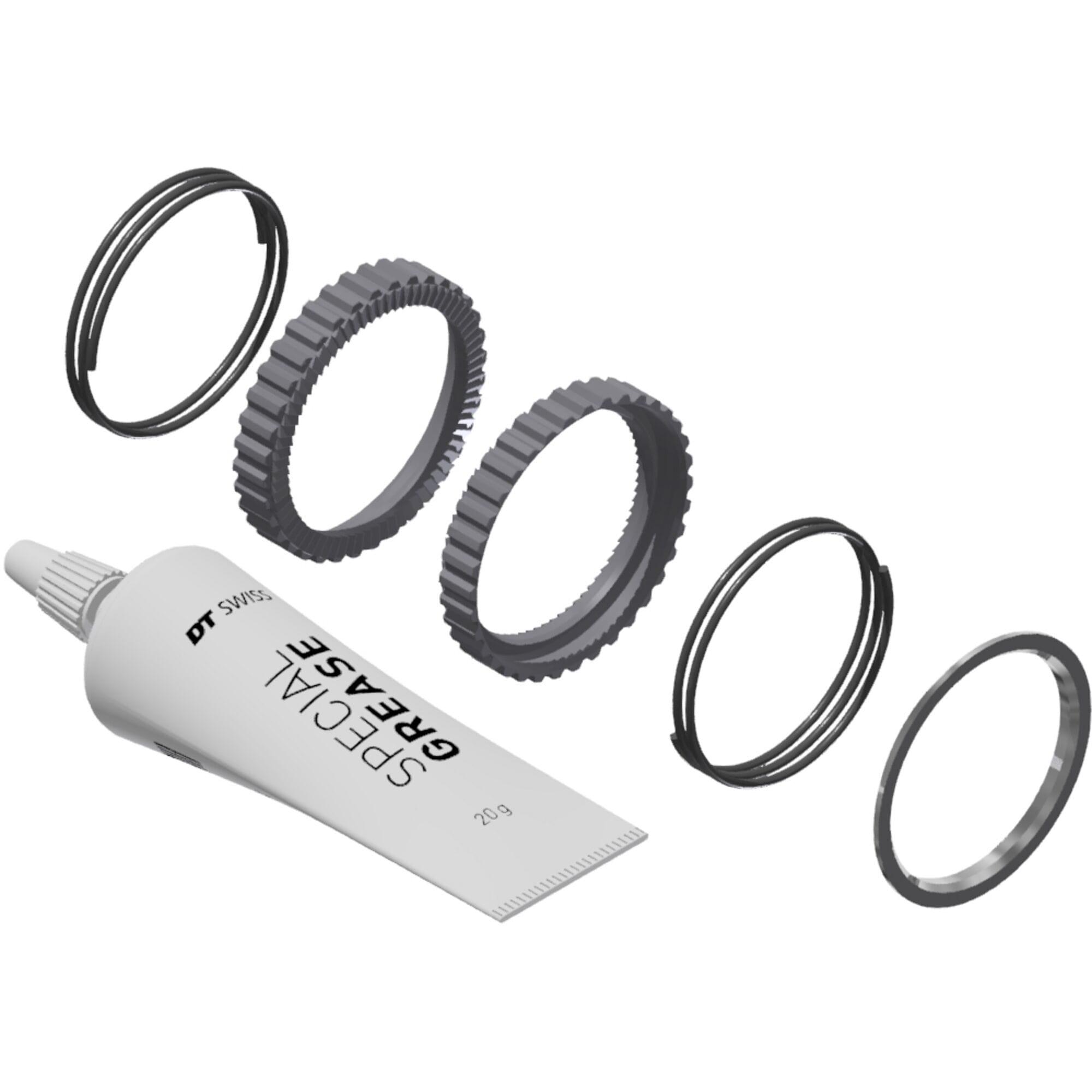 DT Swiss Service & Upgrade Kit for Ratchet DEG Hubs with 72 Teeth, includes grease, components for hub maintenance and upgrades