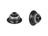 Black Bontrager Rhythm 5mm axle end caps for front and rear bike hub replacement, component accessories for bike maintenance.