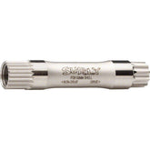 Surly Mr Whirly axle for cranksets, featuring multiple lengths for bottom bracket shells, shown in a close-up view of the bicycle component.
