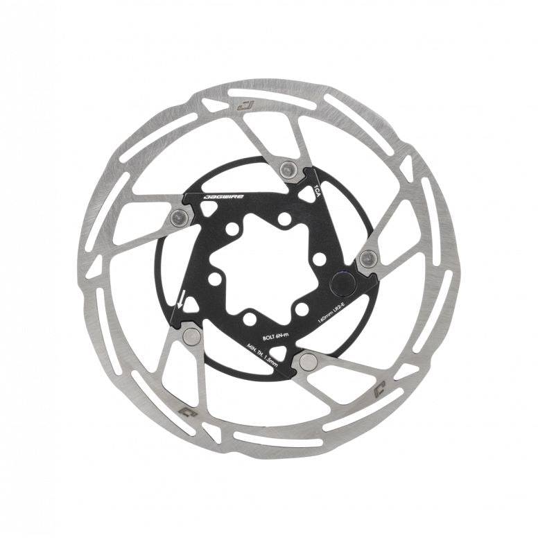 Jagwire Pro LR2-E 6-bolt disc brake rotor with E-bike speed sensor magnet, shown mounted on a bicycle wheel.
