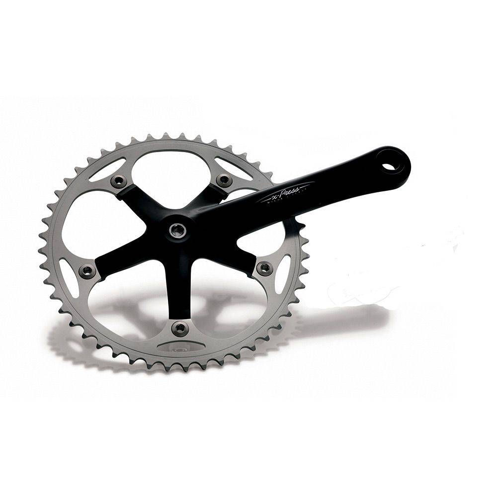 Miche Xpress Track Chainset Cranks for track bikes, durable alloy construction, close-up of bike crankset components.