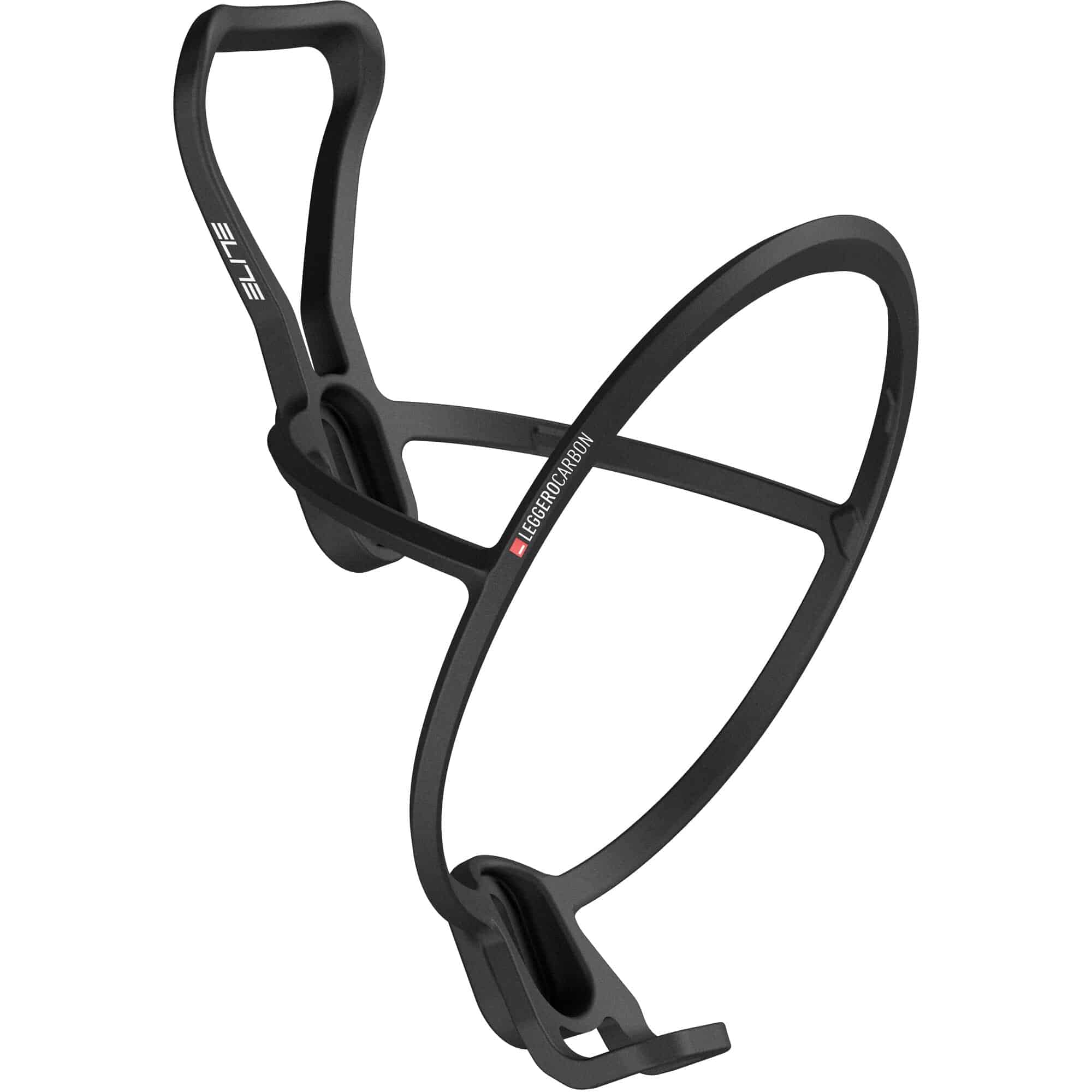 Elite Leggero Carbon Fibre Bottle Cage, lightweight Italian cycling accessory, shown mounted on a bicycle frame.