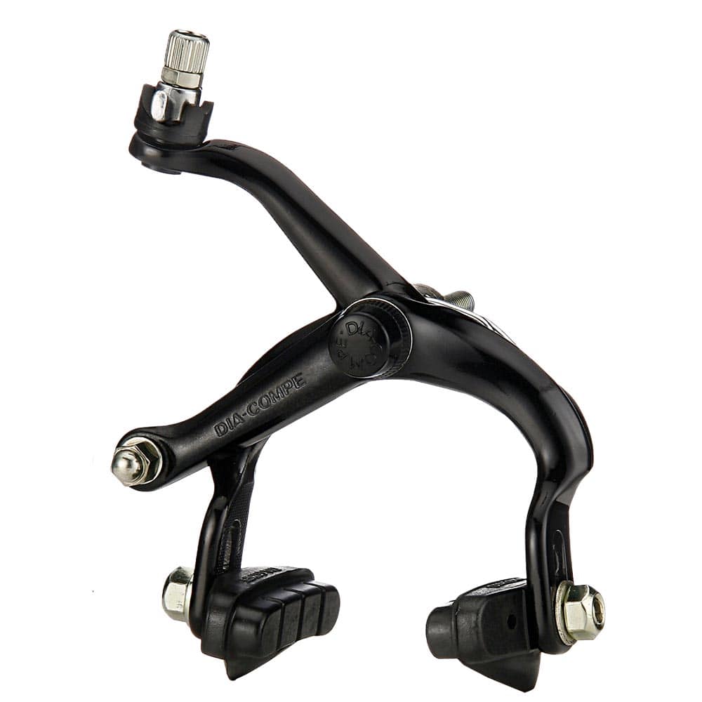 Dia-Compe 505Q road bike brakes with twist quick release mounted on a rim, designed for 45-57mm wheel rims.