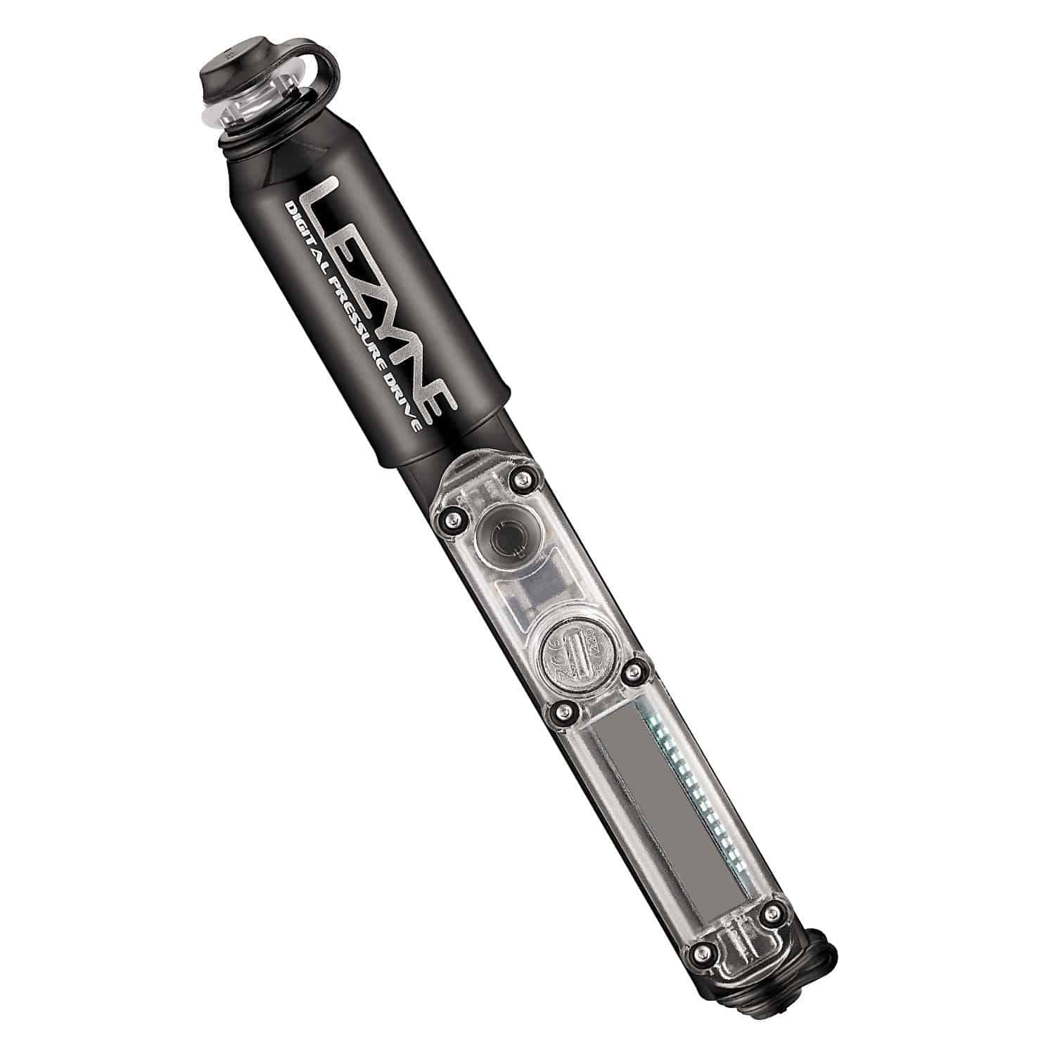 Lezyne Digital Pressure Drive hand pump with digital gauge, black, for Presta and Schrader valves, accessory for bike inflation.