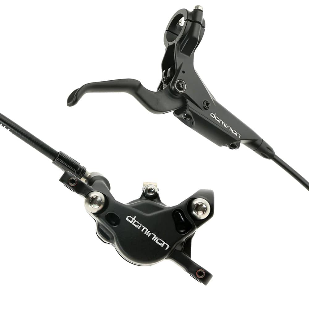 Hayes Dominion T2 single brake kit with carbon disc and adjustable lever, precision disc brake system for mountain bikes.