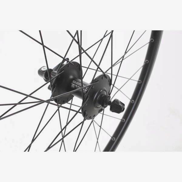 Black M Part Wheels MTB gravel front wheel with Shimano Deore 6B hub, QR 100mm axle, 650B TLR rim for cycling components.